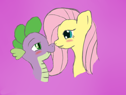 Size: 1024x768 | Tagged: safe, artist:lordzid, character:fluttershy, character:spike, ship:flutterspike, blushing, female, male, shipping, straight