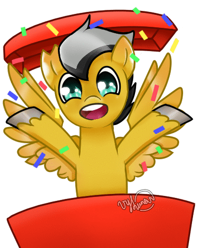 Size: 400x500 | Tagged: safe, artist:thanhvy15599, oc, oc only, oc:odon moonlight, species:pegasus, species:pony, animated, confetti, gif, open mouth, pegasus oc, raffle winner, solo
