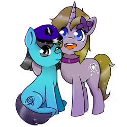 Size: 1200x1200 | Tagged: safe, artist:thanhvy15599, oc, oc only, oc:viola music heart, species:earth pony, species:pony, species:unicorn, 2020 community collab, derpibooru community collaboration, blue eyes, choker, clothing, earth pony oc, female, flower on ear, gray eyes, hat, one eye closed, open mouth, simple background, transparent background, unicorn oc, wink, yellow hair