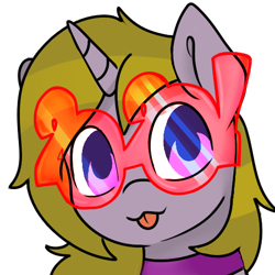 Size: 471x471 | Tagged: safe, artist:thanhvy15599, derpibooru original, oc, oc only, oc:viola music heart, species:pony, species:unicorn, 2020 glasses, blep, cute, female, glasses, head shot, mare, new year, simple background, tongue out, transparent background, unicorn oc, ych example, yellow hair, your character here