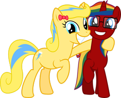 Size: 2715x2208 | Tagged: safe, artist:jeremeymcdude, oc, oc only, oc:honey spark, oc:skittle sweet, species:pony, species:unicorn, 2020 community collab, derpibooru community collaboration, duo, duo female, female, hug, reupload, show accurate, simple background, transparent background, vector