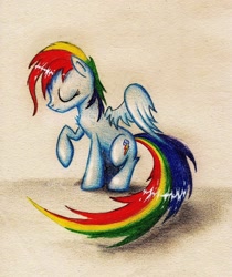 Size: 1406x1676 | Tagged: safe, artist:vulpessentia, character:rainbow dash, species:pegasus, species:pony, chest fluff, colored pencil drawing, eyes closed, female, profile, sad, solo, traditional art