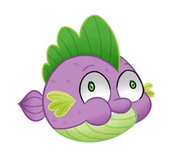 Size: 567x549 | Tagged: safe, artist:handgunboi, character:spike, my little pony: the movie (2017), spoiler:my little pony movie, fish, male, puffer fish, puffy cheeks, solo, species swap, spike the pufferfish