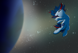 Size: 3300x2250 | Tagged: source needed, safe, artist:lux, oc, oc only, oc:nasapone, species:earth pony, species:pony, armpits, broken glass, eyes closed, floating, microgravity, ponified, solo, space, the expanse