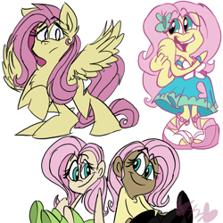 Size: 800x800 | Tagged: safe, artist:mirabuncupcakes15, character:fluttershy, species:human, species:pegasus, species:pony, my little pony:equestria girls, boots, clothing, cute, dark skin, dress, feet, female, human ponidox, humanized, jeans, mare, pants, ponidox, raised hoof, sandals, self ponidox, shirt, shoes, skirt, solo, sweater, sweatershy, tank top