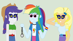 Size: 1966x1112 | Tagged: safe, artist:eli-j-brony, character:applejack, character:rainbow dash, character:rarity, my little pony:equestria girls, clothes swap, hair swap, hypnosis