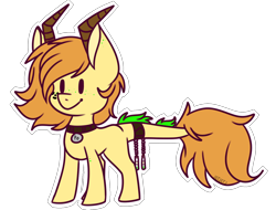 Size: 1024x780 | Tagged: safe, artist:jetjetj, oc, oc only, oc:polonium, species:pony, collar, cute, element pony, freckles, horn, leonine tail, male, object pony, ocbetes, original species, ponified, radioactive, simple background, solo, stallion, transparent background