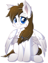 Size: 1500x1950 | Tagged: safe, artist:bigshot232, artist:kooriiko, oc, oc only, oc:blue skies, species:pegasus, species:pony, 2020 community collab, derpibooru community collaboration, cheek fluff, chest fluff, ear fluff, female, looking at you, mare, simple background, sitting, solo, transparent background