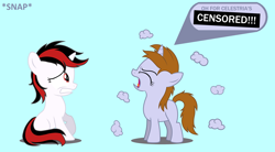 Size: 2808x1552 | Tagged: safe, artist:draymanor57, oc, oc:blackjack, oc:littlepip, species:pony, species:unicorn, fallout equestria, fallout equestria: project horizons, age regression, angry, censored, fanfic art, female, filly, transformation