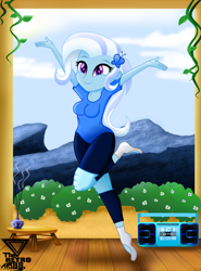 Size: 2300x3107 | Tagged: safe, artist:theretroart88, character:trixie, my little pony:equestria girls, clothing, female, leotard, radio, yoga