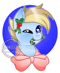 Size: 450x550 | Tagged: safe, artist:thanhvy15599, part of a set, oc, oc only, species:pony, blue eyes, bow, candy, candy cane, commission, cute, food, heart eyes, holly, male, mouth hold, one eye closed, simple background, transparent background, wingding eyes, wink, winking at you, ych result