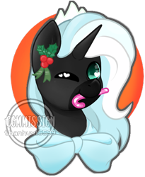 Size: 450x550 | Tagged: safe, artist:thanhvy15599, part of a set, oc, oc only, bow, candy, candy cane, commission, cute, female, food, heart eyes, holly, mouth hold, one eye closed, simple background, transparent background, wingding eyes, wink, winking at you, ych result