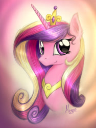 Size: 1200x1592 | Tagged: dead source, safe, artist:magfen, character:princess cadance, species:pony, bust, crown, cute, cutedance, ear fluff, female, jewelry, mare, portrait, regalia, solo