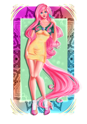 Size: 2480x3507 | Tagged: safe, artist:minamikoboyasy, character:fluttershy, species:bird, species:human, clothing, dress, female, high heels, humanized, legs, shoes, solo