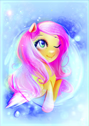 Size: 2480x3507 | Tagged: safe, artist:minamikoboyasy, character:fluttershy, species:pegasus, species:pony, female, one eye closed, solo