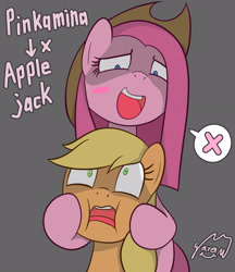 Size: 2126x2455 | Tagged: safe, artist:garammasara, character:applejack, character:pinkamena diane pie, character:pinkie pie, species:earth pony, species:pony, ship:applepie, clothing, cowboy hat, female, hat, lesbian, shipping, stetson