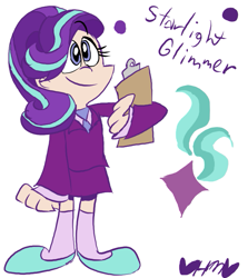 Size: 713x800 | Tagged: safe, artist:mirabuncupcakes15, character:starlight glimmer, species:human, episode:the last problem, g4, my little pony: friendship is magic, clipboard, clothing, female, flats, humanized, necktie, older, older starlight glimmer, shirt, shoes, simple background, skirt, socks, solo, stockings, suit, thigh highs, white background