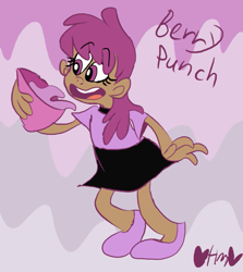 Size: 713x800 | Tagged: safe, artist:mirabuncupcakes15, character:berry punch, character:berryshine, species:human, bowl, clothing, cute, female, flats, humanized, miniskirt, open mouth, punch (drink), punch bowl, shirt, shoes, skirt, solo, t-shirt