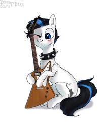 Size: 1022x1224 | Tagged: safe, artist:enderselyatdark, oc, oc only, species:pony, chibi, cute, guitar, musical instrument, simple background, white background