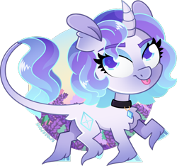 Size: 1088x1019 | Tagged: safe, alternate version, artist:amberpone, character:rarity, species:pony, species:unicorn, g5 leak, alternate design, blue eyes, chest fluff, collar, cute, digital art, eyebrows, female, horn, jewelry, looking at you, makeup, mare, necklace, paint tool sai, piercing, purple, rarity (g5), redesign, simple background, smiling, solo, tongue out, tongue piercing, transparent background, unshorn fetlocks