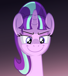 Size: 1240x1375 | Tagged: safe, artist:culu-bluebeaver, character:starlight glimmer, species:pony, species:unicorn, comic:the newcomer, bust, explicit series, female, portrait, rapeface, s5 starlight, simple background, smiling, solo