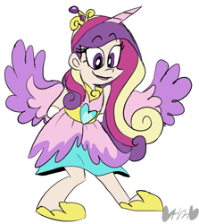 Size: 713x800 | Tagged: safe, artist:mirabuncupcakes15, character:princess cadance, species:human, alicorn humanization, belt, clothing, crown, dress, female, flats, heart, horn, horned humanization, humanized, jewelry, lipstick, regalia, simple background, skirt, solo, white background, winged humanization, wings