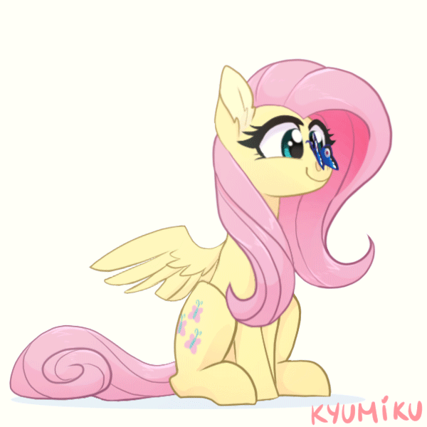 Size: 600x600 | Tagged: safe, artist:szafir87, artist:zlayd-oodles, character:fluttershy, animated, butterfly, cute, dawwww, female, gif, shyabetes, simple background, solo