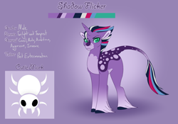 Size: 3500x2454 | Tagged: safe, artist:clay-bae, oc, oc:shadow flicker, parent:tempest shadow, parent:twilight sparkle, parents:tempestlight, species:pony, species:unicorn, magical lesbian spawn, male, offspring, reference sheet, solo, stallion
