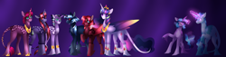 Size: 10000x2500 | Tagged: safe, artist:clay-bae, character:party favor, character:tempest shadow, character:twilight sparkle, character:twilight sparkle (alicorn), oc, oc:dark kiss, oc:mythic show, oc:north star, oc:shadow flicker, oc:sinbad, parent:party favor, parent:tempest shadow, parent:twilight sparkle, parents:tempestlight, parents:twifavor, species:alicorn, species:pony, species:unicorn, episode:the last problem, g4, my little pony: friendship is magic, alternate design, magic, magical lesbian spawn, offspring, princess twilight 2.0