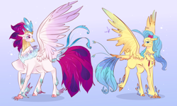 Size: 5000x3000 | Tagged: safe, artist:bunnari, character:princess skystar, character:queen novo, species:hippogriff, my little pony: the movie (2017), duo, female, jewelry, mother and child, mother and daughter, regalia, signature, simple background, smiling, spread wings, wings