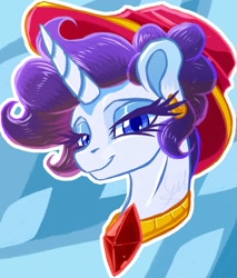Size: 1065x1248 | Tagged: safe, artist:thatonegib, part of a set, character:rarity, species:pony, species:unicorn, alternate design, alternate hairstyle, bust, clothing, female, hat, jewelry, necklace, solo