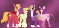 Size: 4871x2373 | Tagged: safe, alternate version, artist:clay-bae, character:big mcintosh, character:little mac, character:sugar belle, oc, oc:lemon sours, parent:big macintosh, parent:sugar belle, parents:sugarmac, species:pony, species:unicorn, ship:sugarmac, female, male, mare, offspring, shipping, stallion, straight, trans male, transgender