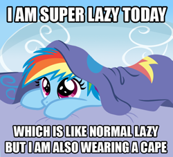 Size: 600x544 | Tagged: safe, artist:sketchyjackie, character:rainbow dash, species:pony, bed, blanket, caption, cute, dashabetes, female, filly, filly rainbow dash, image macro, impact font, lazy, looking up, my little filly, peeking, prone, solo, text, tumblr, younger