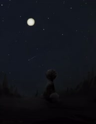 Size: 2550x3300 | Tagged: safe, artist:th3ipodm0n, species:pony, dark, high res, moon, night, rear view, scenery, sitting, solo, stargazing, stars