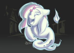 Size: 3496x2480 | Tagged: safe, artist:madgehog, oc, oc:ghost pone, species:pony, ectoplasm, female, ghost, ghost pony, glow, happy, looking at you, mare, night, open mouth, re:questria, spooky, undead