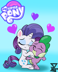 Size: 2500x3125 | Tagged: safe, artist:theretroart88, character:rarity, character:spike, species:pony, species:unicorn, ship:sparity, my little pony:pony life, female, heart, holiday, hug, male, shipping, straight, valentine's day