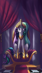 Size: 2300x4000 | Tagged: safe, artist:rocket-lawnchair, character:princess celestia, species:alicorn, species:pony, fanfic art, female, looking at you, mare, sitting, solo, throne