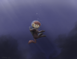 Size: 3300x2550 | Tagged: safe, artist:th3ipodm0n, species:pony, bubble, large ears, smiling, solo, underwater, water