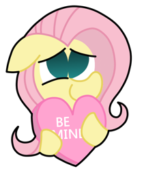 Size: 4118x4875 | Tagged: safe, artist:rainbowbacon, character:fluttershy, species:pony, be mine, black outlines, cute, female, floppy ears, holding, holiday, mare, no pupils, outline, shyabetes, simple background, smiling, solo, three quarter view, transparent background, valentine, valentine's day