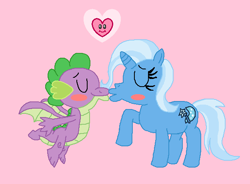 Size: 625x459 | Tagged: safe, artist:drypony198, character:spike, character:trixie, species:dragon, ship:spixie, female, heart, kissing, male, shipping, straight, winged spike