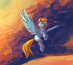 Size: 2387x2112 | Tagged: safe, artist:dragonataxia, character:lightning dust, species:pegasus, species:pony, cloud, female, flying, high res, mare, sky, solo