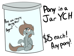Size: 1000x750 | Tagged: safe, artist:nevaylin, oc, oc only, oc:nevaylin, species:pegasus, species:pony, commission, jar, meme, simple background, sitting, solo, white background, ych example, your character here