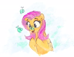 Size: 2048x1583 | Tagged: safe, artist:thefloatingtree, character:fluttershy, species:pegasus, species:pony, butterfly, butterfly on nose, cute, female, insect on nose, mare, open mouth, shyabetes, solo