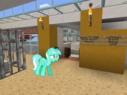 Size: 2048x1536 | Tagged: safe, artist:scourge707, edit, editor:topsangtheman, character:lyra heartstrings, species:pony, species:unicorn, airport, boeing 777, lufthansa, minecraft, unamused