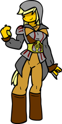 Size: 396x789 | Tagged: safe, artist:shennanigma, oc, oc only, oc:dream searcher, species:anthro, species:pony, species:unguligrade anthro, species:unicorn, assassin, assassin's creed, clothing, female, horn, pocket watch, simple background, smiling, solo, transparent background, unicorn oc