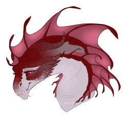 Size: 1500x1400 | Tagged: safe, artist:joan-grace, oc, oc only, oc:scarlet quill, species:dragon, commission, digital art, dragoness, dragonified, fangs, female, signature, simple background, smiling, solo, species swap, transparent background