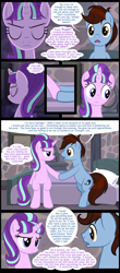 Size: 1122x2544 | Tagged: safe, artist:culu-bluebeaver, character:starlight glimmer, oc, oc:bluehooves, species:earth pony, species:pony, species:unicorn, comic:the newcomer, episode:the cutie map, g4, my little pony: friendship is magic, bed, bedroom, canon x oc, comic, conflicted, dialogue, explicit series, eyes closed, female, glimmooves, holding hooves, looking at each other, male, mare, messy mane, s5 starlight, speech bubble, stallion, thought bubble, upset