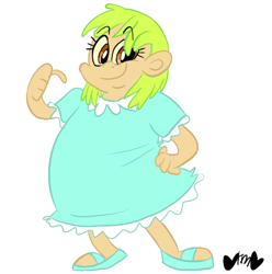 Size: 792x800 | Tagged: safe, artist:mirabuncupcakes15, character:whoa nelly, species:human, clothing, dress, fat, feet, female, grin, humanized, sandals, simple background, smiling, solo, white background