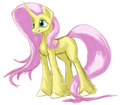 Size: 1155x990 | Tagged: safe, artist:thatonegib, character:fluttershy, species:pony, species:unicorn, g5 leak, leak, female, fluttershy (g5), hooves, long tail, mare, redesign, simple background, sketch, solo, unicorn fluttershy, white background