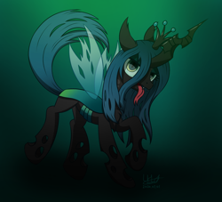 Size: 1600x1455 | Tagged: safe, artist:livehotsun, character:queen chrysalis, species:changeling, changeling queen, colored, crown, female, jewelry, regalia, solo, tongue out